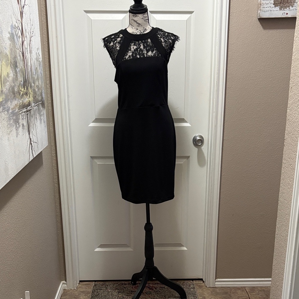 Express Black Lace Yoke Midi Dress